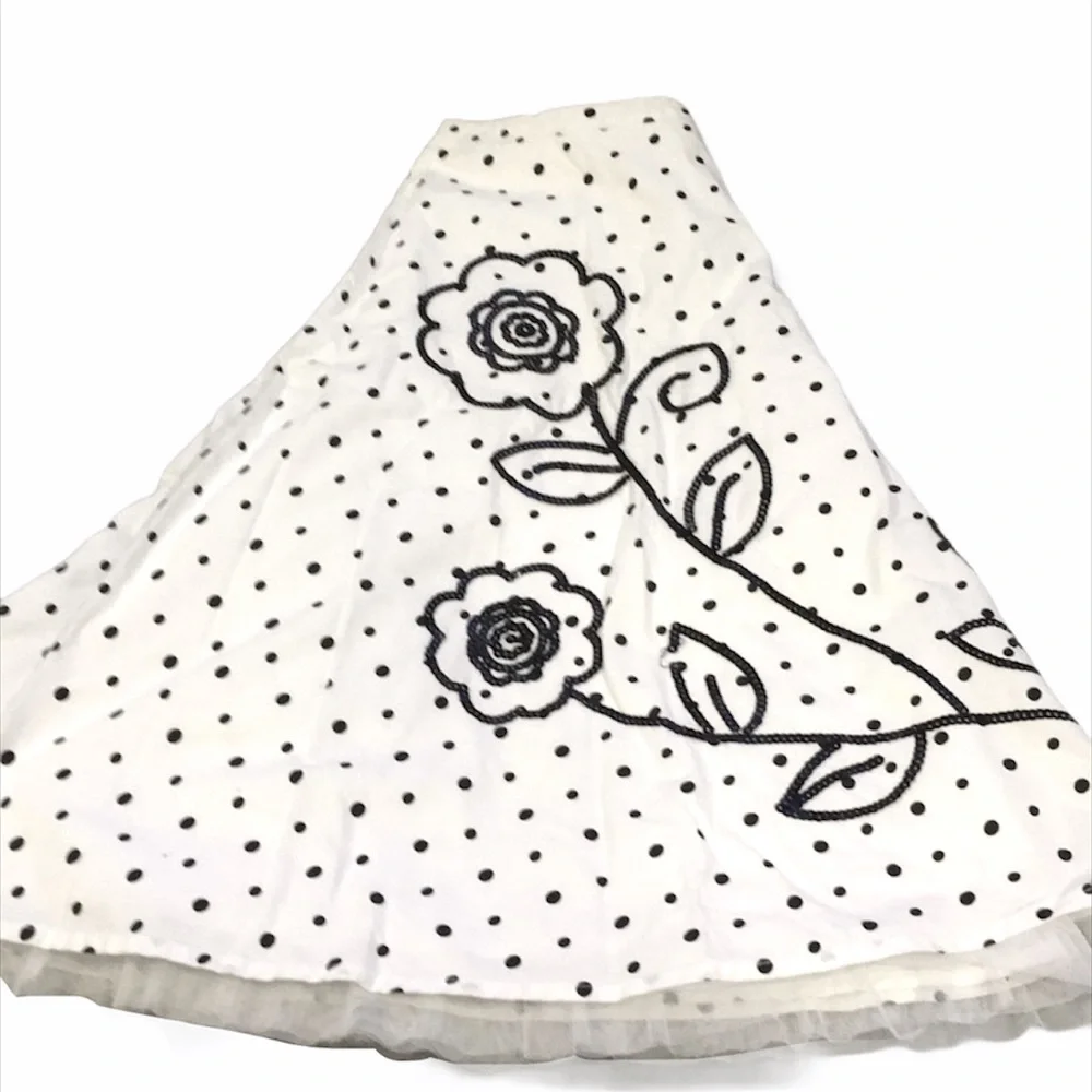 Justice Polka Dot Flower Skirt, White, Black, 10